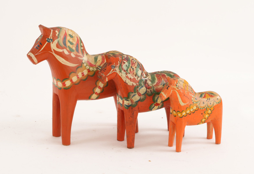 Dalahästar 3st, bl.a. omkring 1900-talets mitt