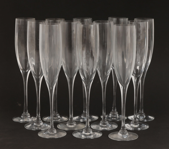 Champagneglas 12st, "Optica", Gunnar Cyrén för Orrefors