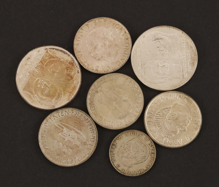 Silvermynt 7st, bl.a. jubileumsmynt