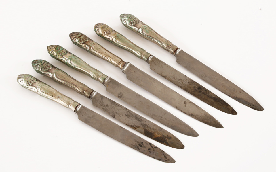 Matknivar 6st, silver, rokokomodell, 1802/23/26/27