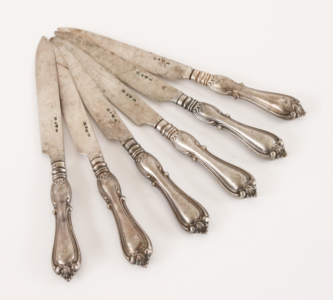 Fruktknivar 6st, silver, 1857