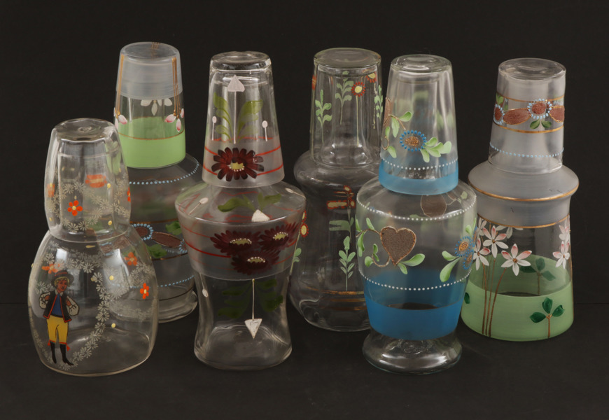 Karaffer med vattenglas 6st, tidigt 1900-tal