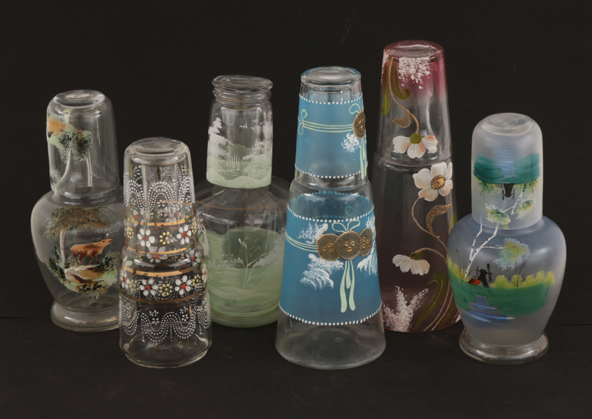 Vattenkaraffer med glas 6st, tidigt 1900-tal