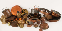 Stort parti koppar- och mässingsföremål, bl.a. 1800-tal