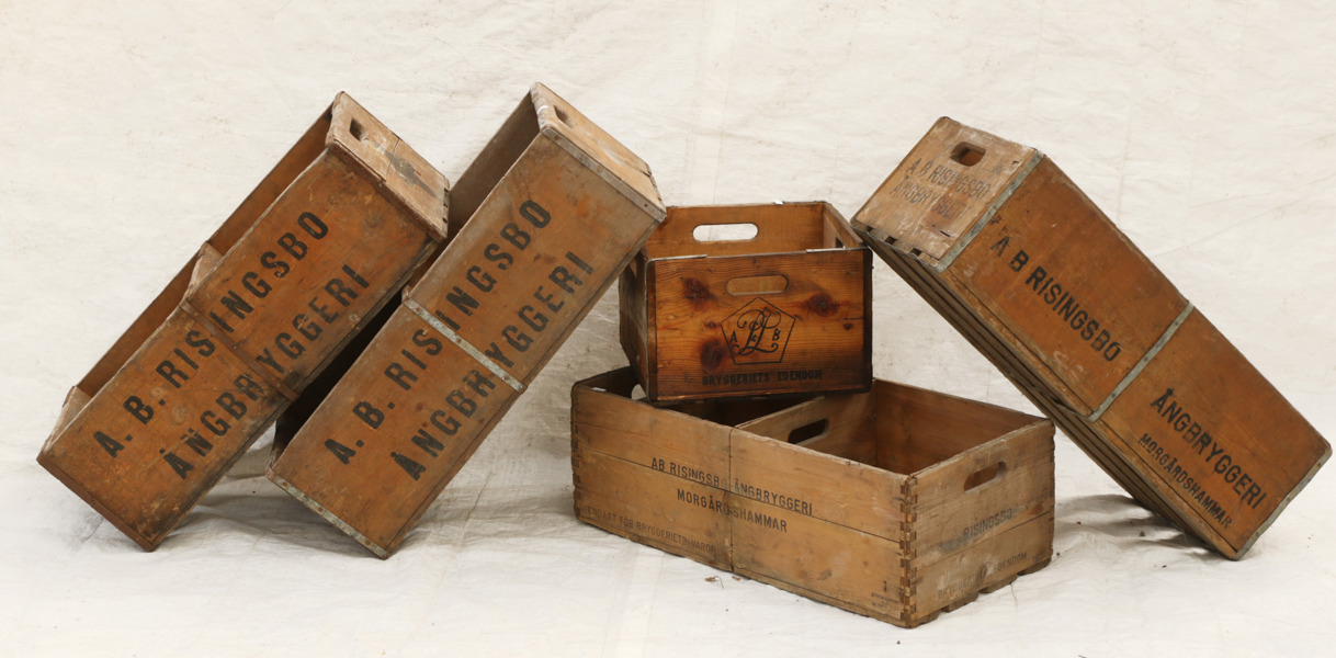 Trälådor 5st, bl.a. Ringsbo Ångbryggeri