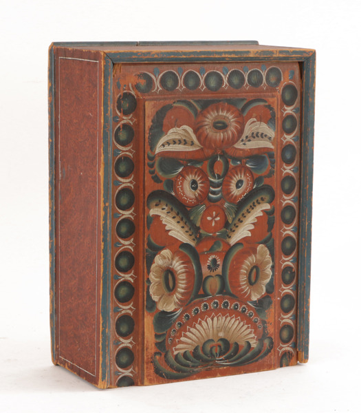 Låda med skjutlock, allmoge, daterad 1853