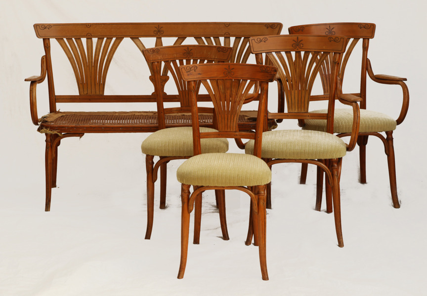 Salongsmöbel 5 delar, Ungvarer Möbelfabrik, 1900-talets början