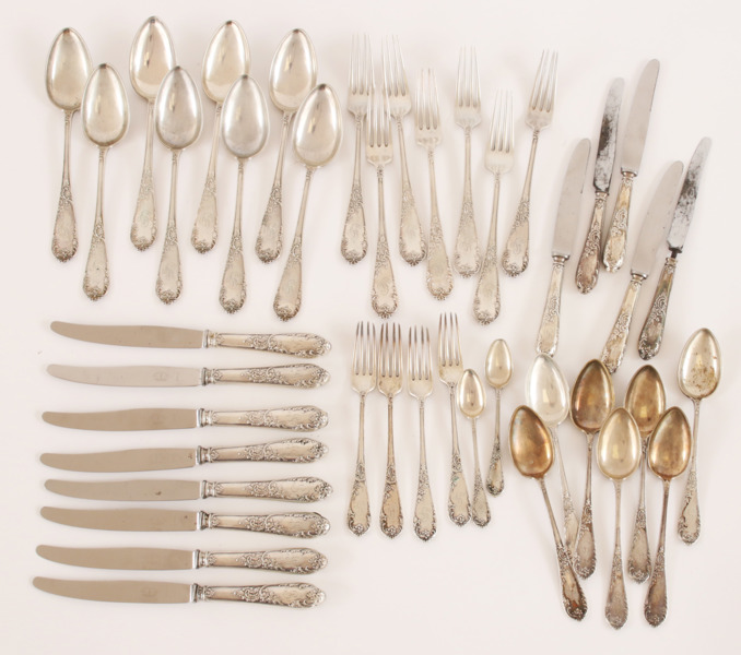 Bestickservisdelar, silver, David Andersen, Norge, bl.a. 1898