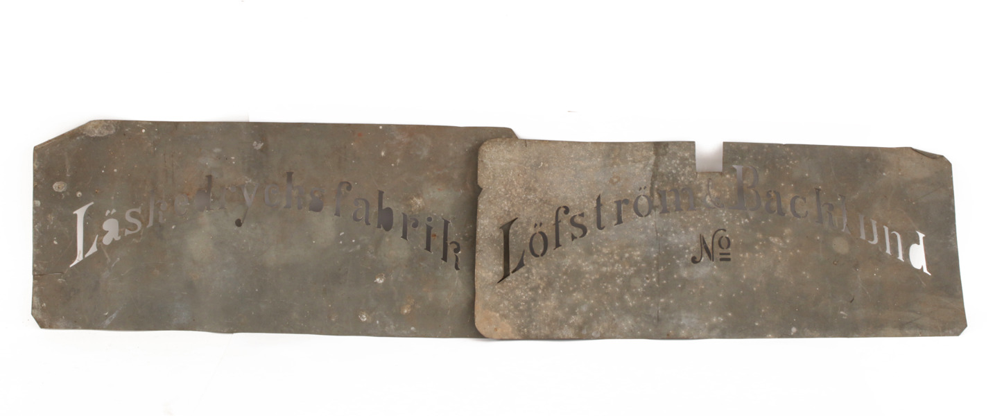 Stenciler 2st, bl.a. "Läskedrycksfabrik", 1900-talets början