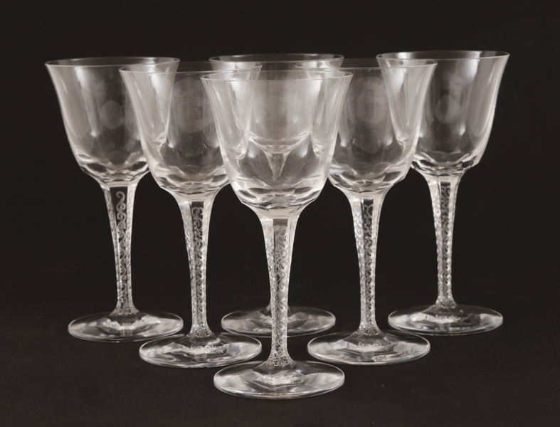 Vitvinsglas 6st, "Treves", Lalique, Frankrike