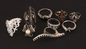 Ringar 9st, mestadels silver