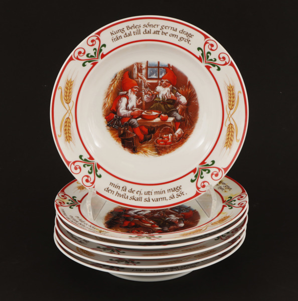 Gröttallrikar 8st, "Svenska Jultraditioner", Axel Eliasson för Fyrklövern