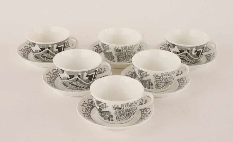 Tekoppar med fat 6st, "Domnarvet", Gustavsberg