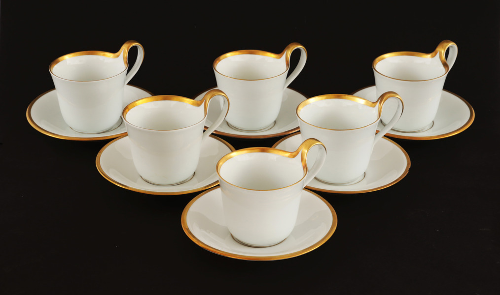 Tekoppar med fat 6st, "Golden Sun", Sigvard Bernadotte för Bing & Gröndahl