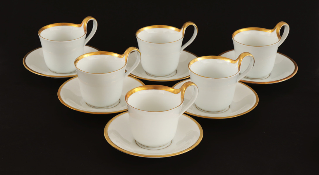 Tekoppar med fat 6st, "Golden Sun", Sigvard Bernadotte för Bing & Gröndahl