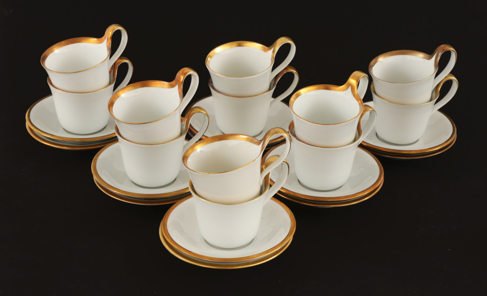 Kaffekoppar med fat 12st, "Golden Sun", Sigvard Bernadotte för Bing & Gröndahl