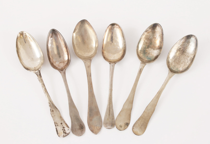 Matskedar 6st, silver, 17/1800-tal