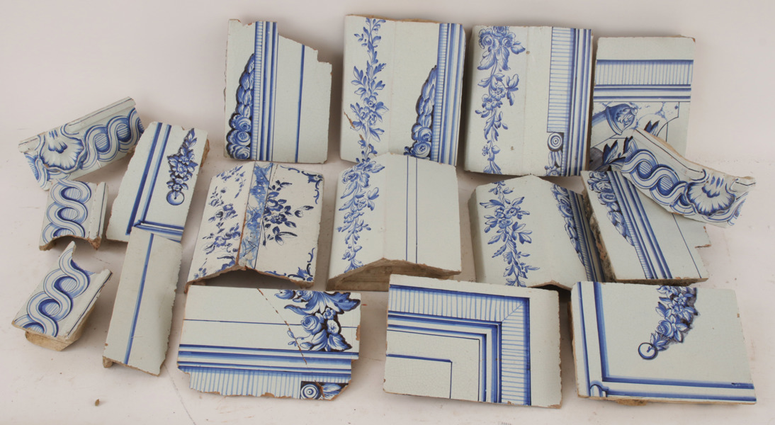 Delar till kakelugn 17st, 1700-tal