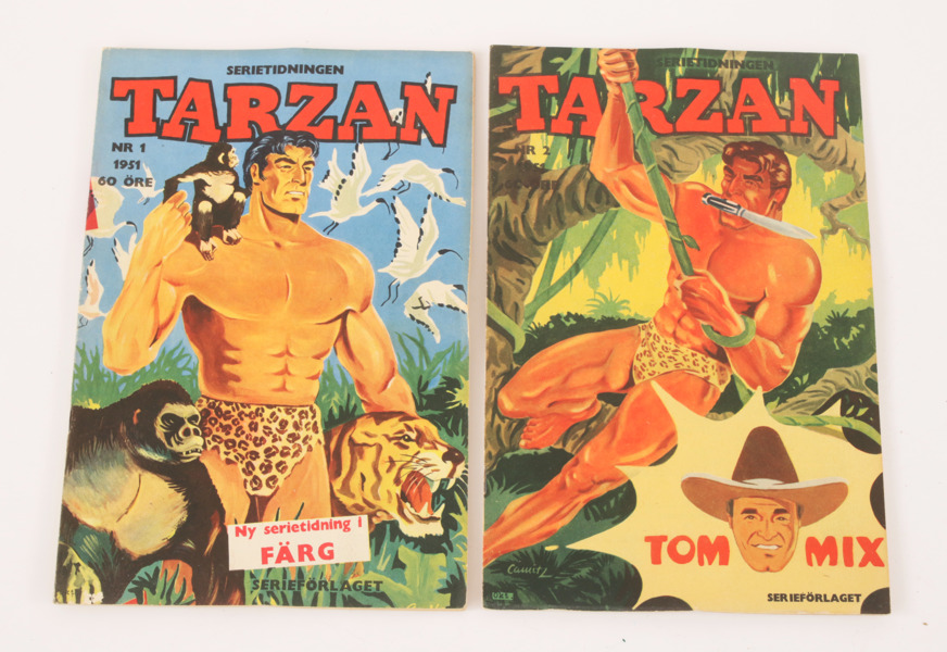 Serietidningar 2st, "Tarzan", nr.1 och nr.2, 1951