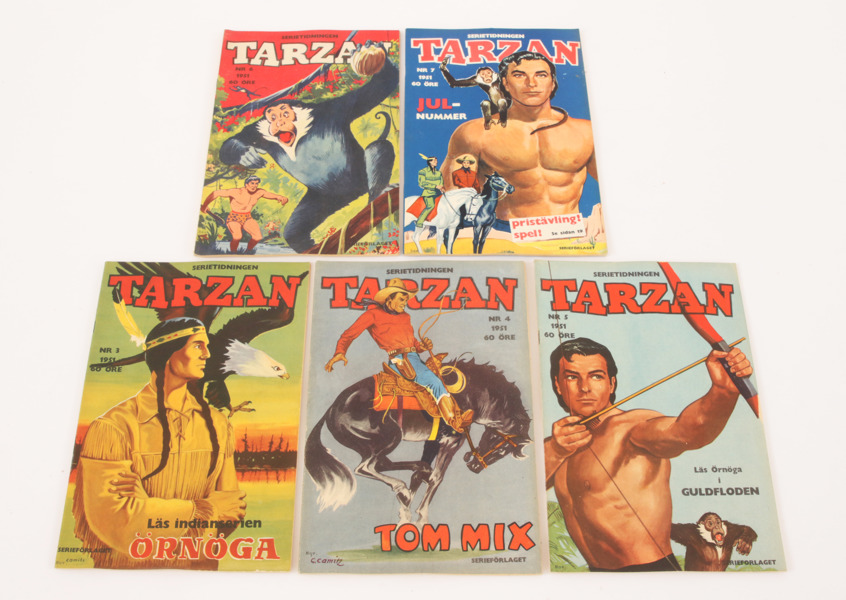 Serietidningar 5st, "Tarzan", 1951