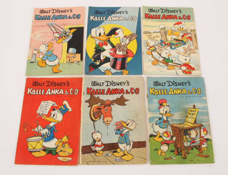 Serietidningar 6st, "Kalle Anka & co", 1949