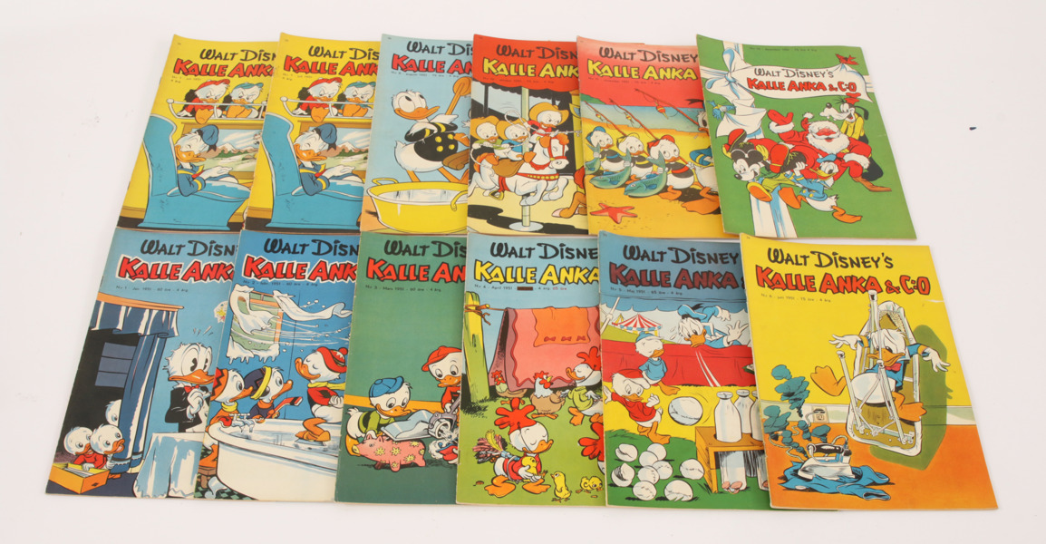 Serietidningar 12st, "Kalle Anka & co", 1951