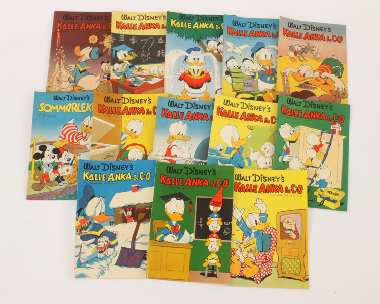 Serietidningar 13st, "Kalle Anka & co." samt "Sommarlek", 1953