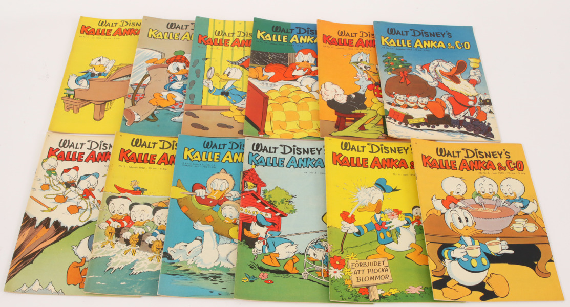 Serietidningar 12st, "Kalle Anka & co", 1952