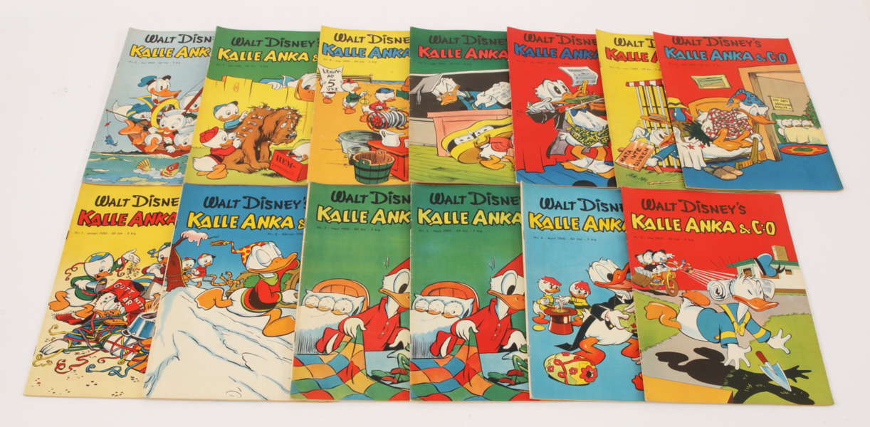 Serietidningar 13st, "Kalle Anka & co", 1950