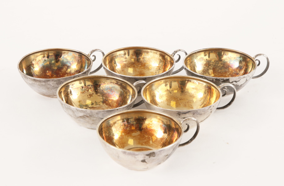Koppar med hänkel 6st, silver, 1900-tal