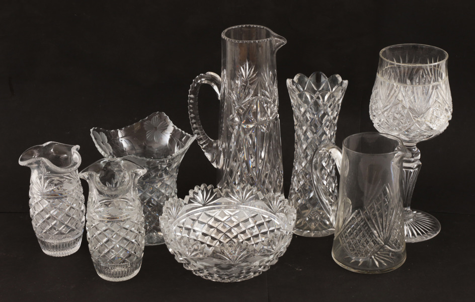 Glas och kristall 8 delar, bl.a. tidigt 1900-tal