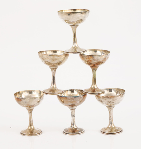 Likörglas 6st, sterlingsilver, Birmingham, England