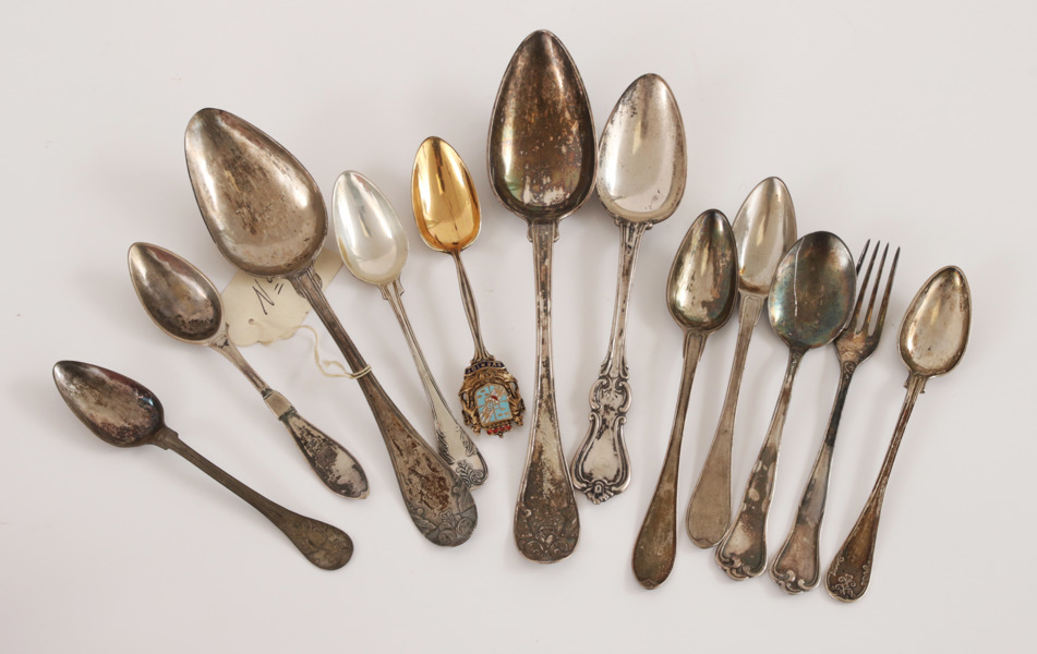 Silver 12 delar, bl.a. 1800-tal