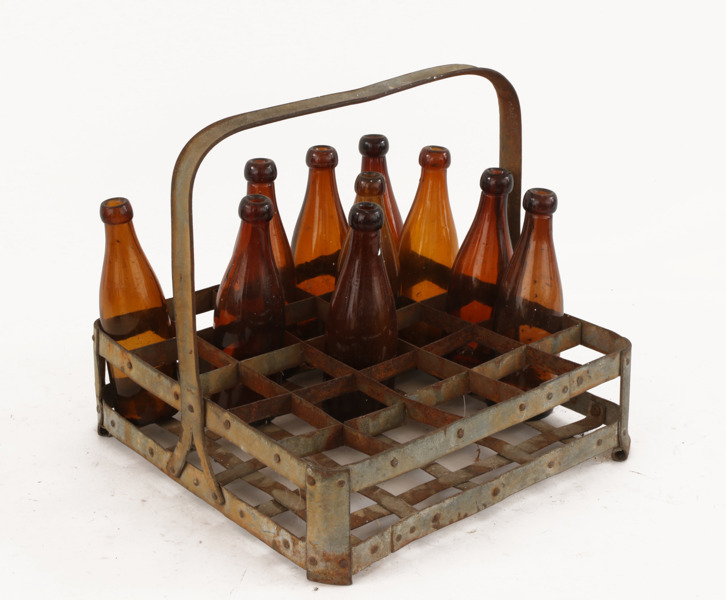 Flaskställ med 10st flaskor, stämplad G.Pihl