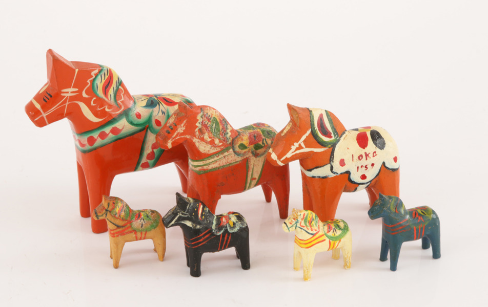 Dalahästar 7st, bl.a. daterad 1959