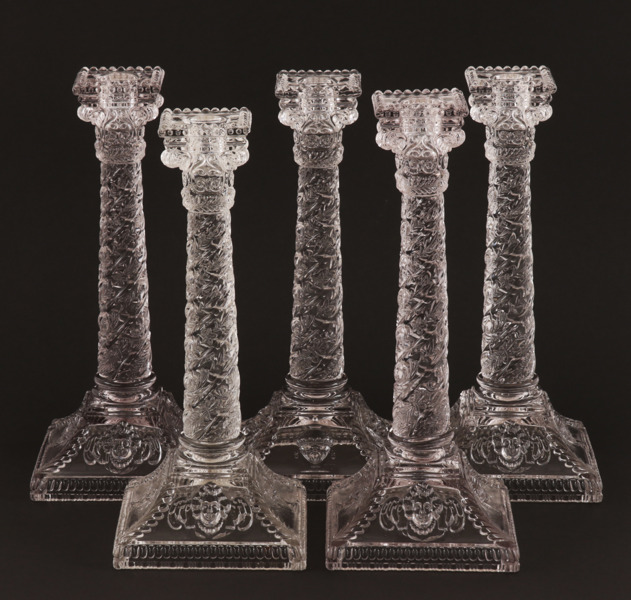 Ljusstakar 5st, England, omkring 1800-talets mitt