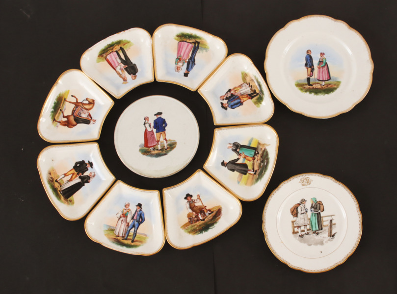 Servisdelar 3st, "Ett år i Sverige", Rörstrand, omkring år 1900