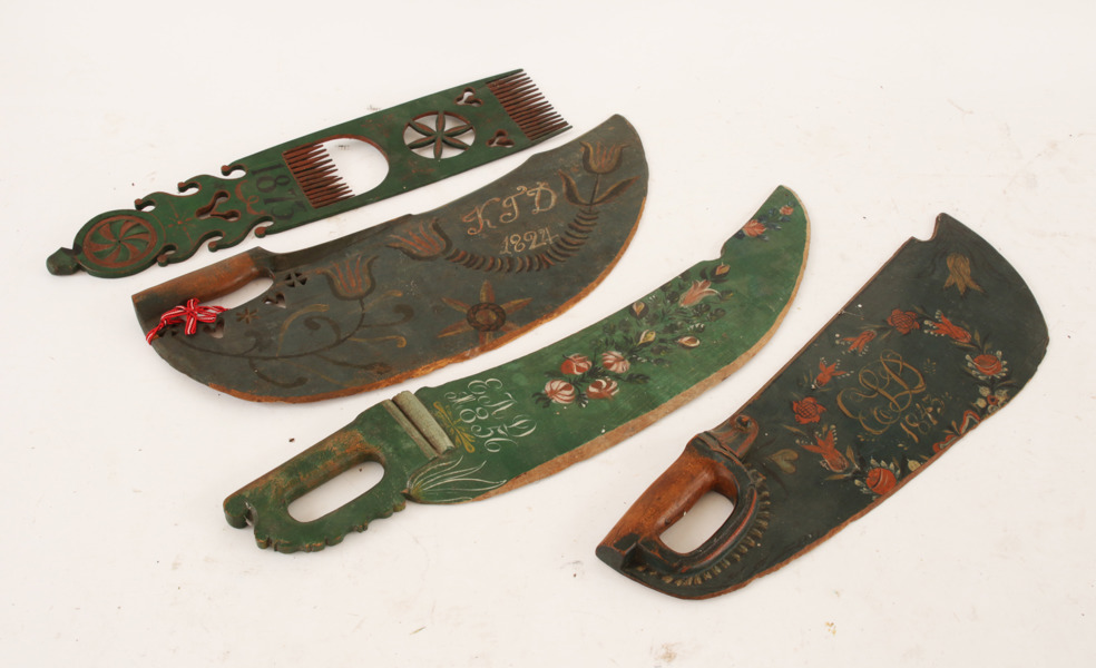 Skäktknivar 4st, allmoge, 1800-tal