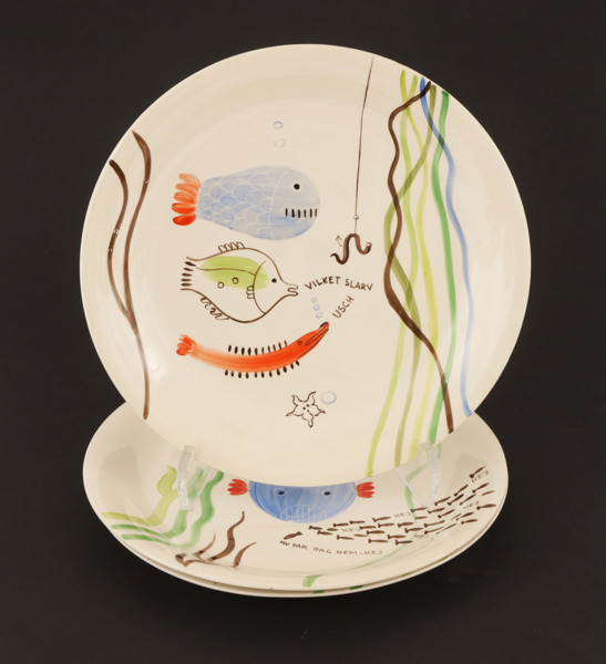 Mattallrikar 3st, "Löja", Stig Lindberg för Gustavsberg