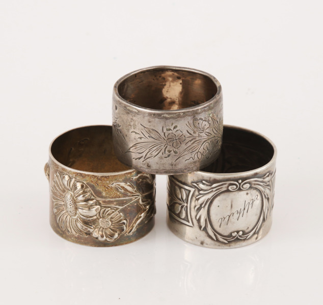 Servettringar 3st, silver, 18/1900-tal