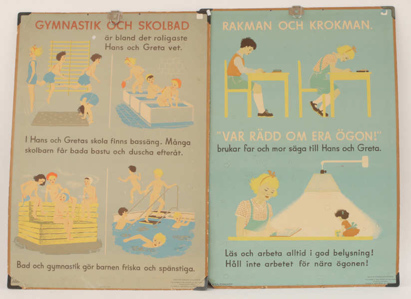 Hälsovårdsplanscher 2st, omkring 1900-talets mitt