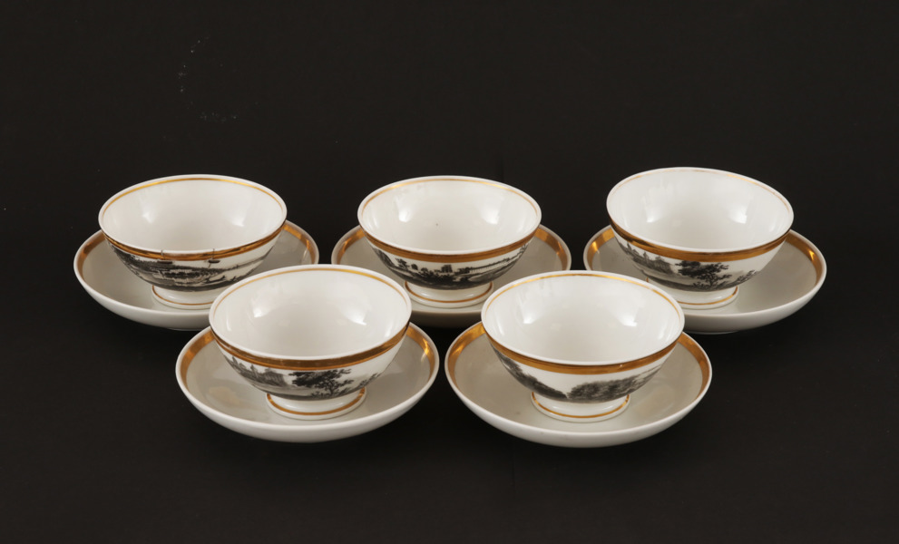 Koppar med fat 5st, omkring 1800-talets mitt