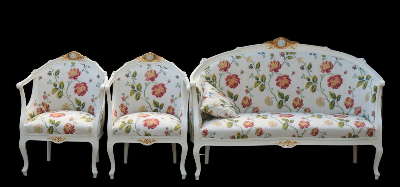Salongsmöbel 3 delar, rokokostil, tidigt 1900-tal