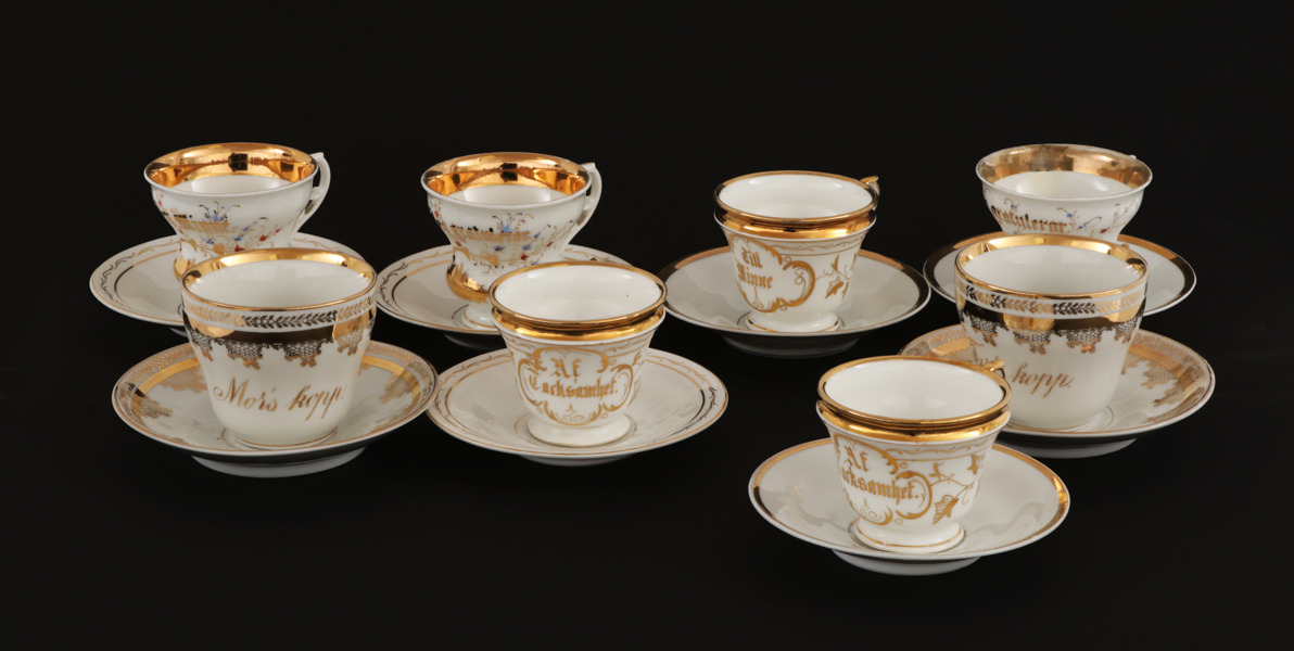 Koppar med fat 8st, 1800-tal