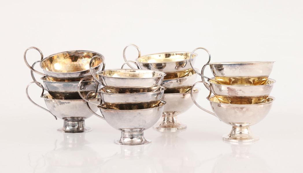 Punschmuggar 12st, silver, 1900-tal