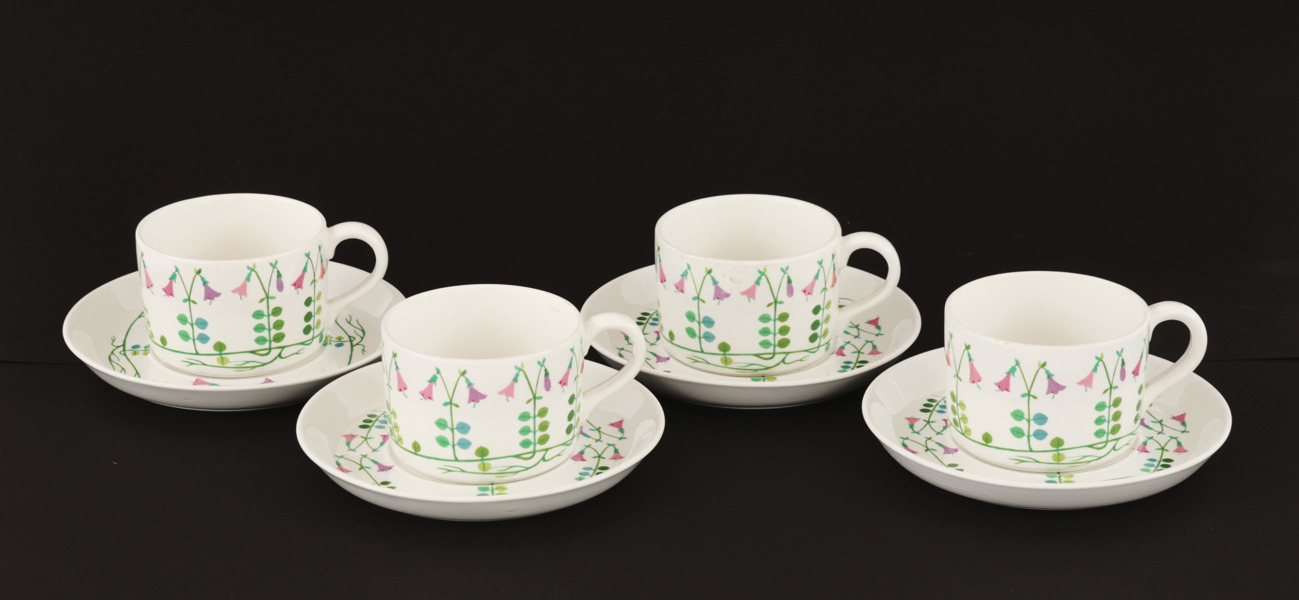 Tekoppar med fat 4st, "Linnea", Stig Lindberg för Gustavsberg