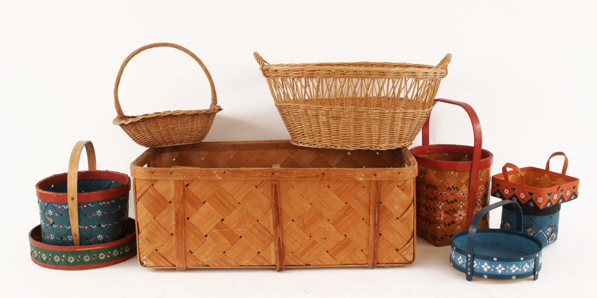 Flätade korgar 9 delar, bl.a. 18/1900-tal