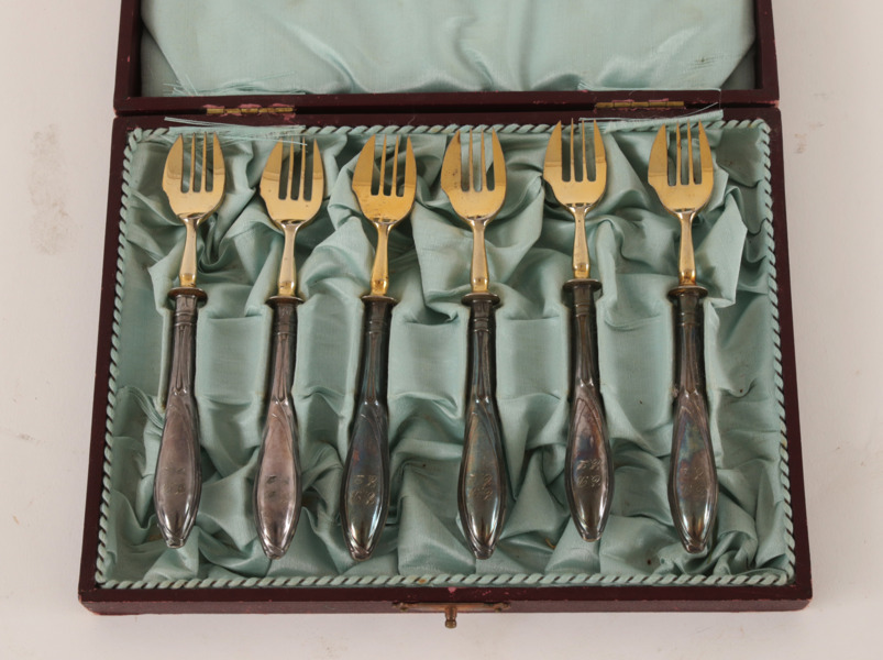 Bakelsegafflar 6st, silver, 1900-talets början