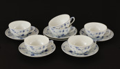 Tekoppar med fat 6st, "Musselmalet", Bing & Gröndahl, Danmark