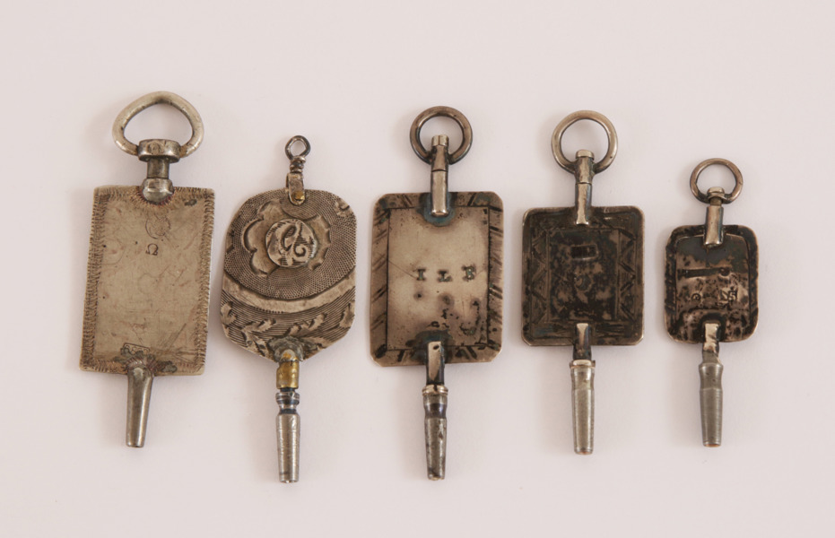 Fickursnycklar 5st, silver, 1800-tal